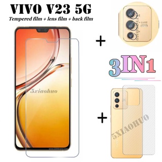 (3in1) Vivo V23 V21 V17 V15 V11 S1 Pro Vivo V11i โปร่งใส ฟิล์มกระจกนิรภัย + ฟิล์มกันรอย +ฟิล์มป้องกันเลนส์ สำหรับ