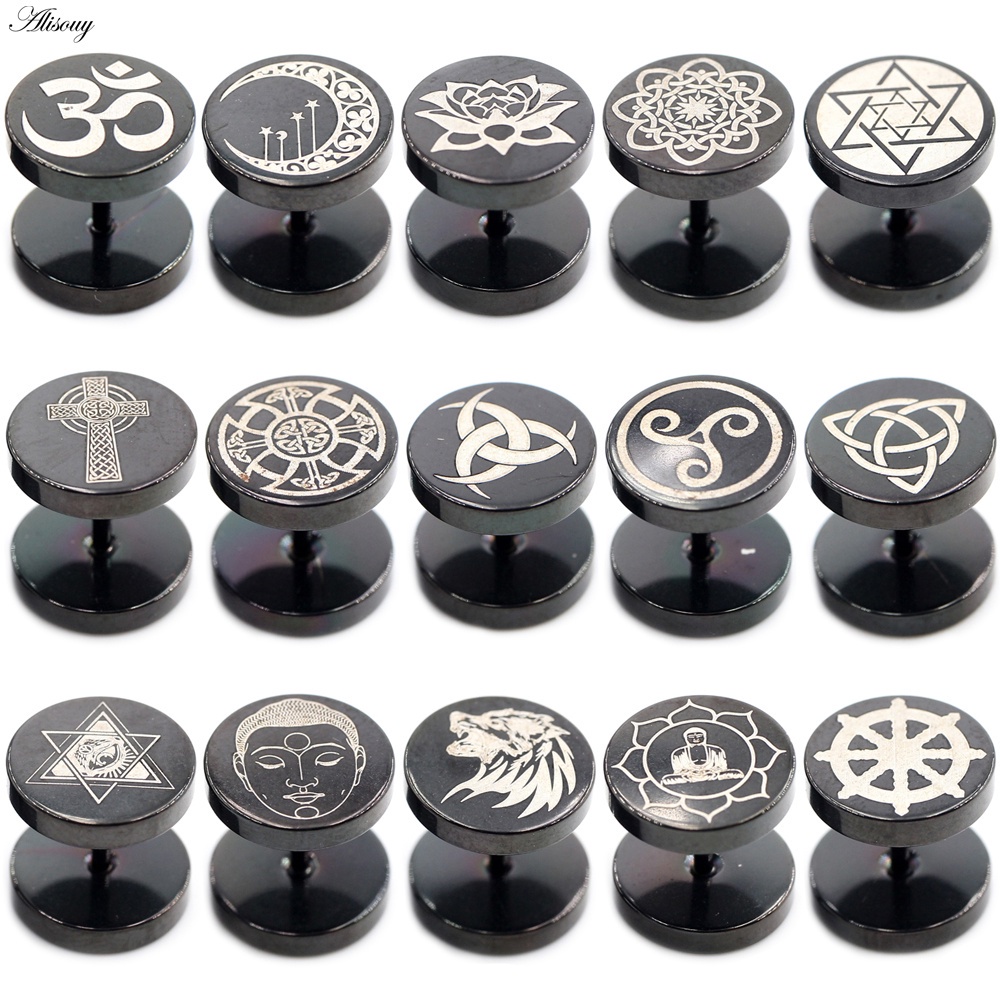 Alisouy 2 ชิ้นต่างหูสแตนเลส Moon ดอกไม้ Cross Star Lion Unisex ผู้ชายผู้หญิง Barbell Ear Stud ต่างหู Tragus Helix เจาะเครื่องประดับ