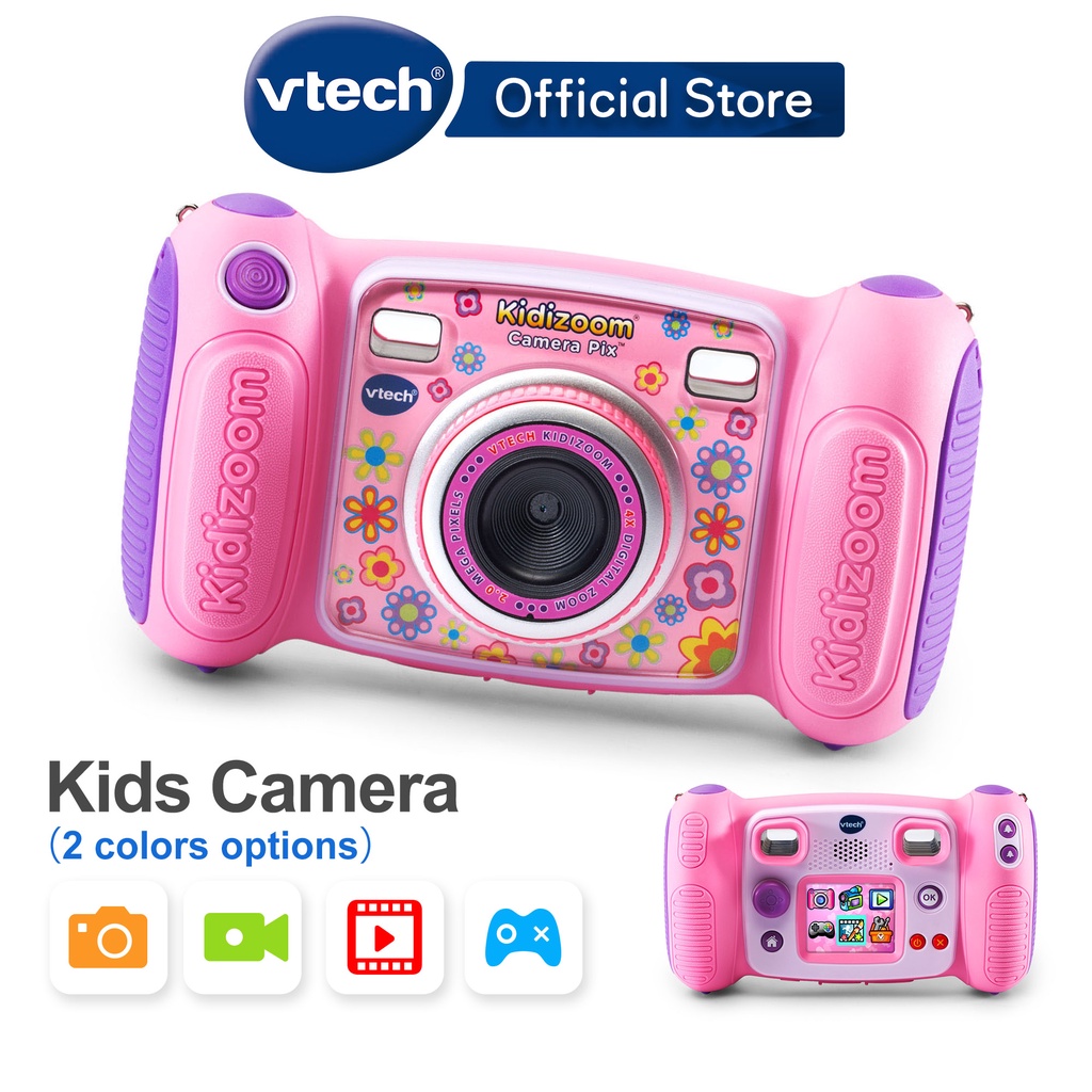 VTech วีเทค กล้องถ่ายรูปสำหรับเด็ก กล้องถ่ายวีดีโอ เอฟเฟค อนิเมชั่น เกมส์ (สีชมพู) 3- 8 ปี Kids Kidizoom Camera Pix