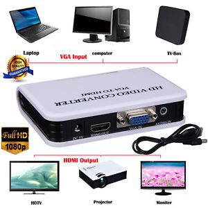 ลดราคา 1080P Audio VGA to HDMI HD HDTV Video Converter Box Adapte #สินค้าเพิ่มเติม สายต่อจอ Monitor แปรงไฟฟ้า สายpower ac สาย HDMI