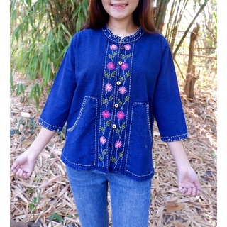 เสื้อหม้อฮ่อมลายปักสวยๆแบบฟอก‼️งานดี❎ผ้านุ่ม