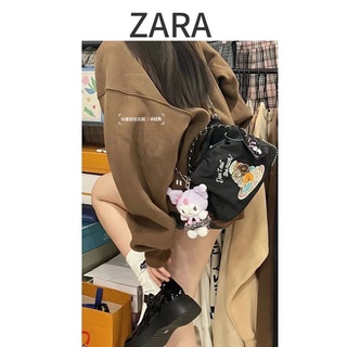 Zara ญี่ปุ่นเฉพาะเย็บปักถักร้อยมินิน่ารักผ้าไนลอนถักเชือกโซ่กระเป๋าสะพายข้างโทรศัพท์มือถือกระเป๋าขนาดเล็กพิเศษ