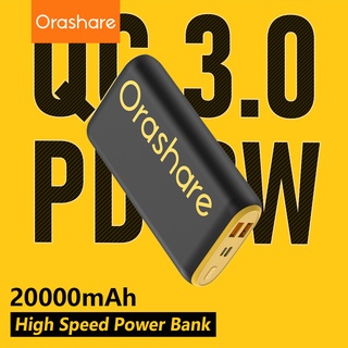 Orashare O20Pro 20000mAh Powerbank PD20W Fast Charge High Capacity Triple Output Powerbank Original
