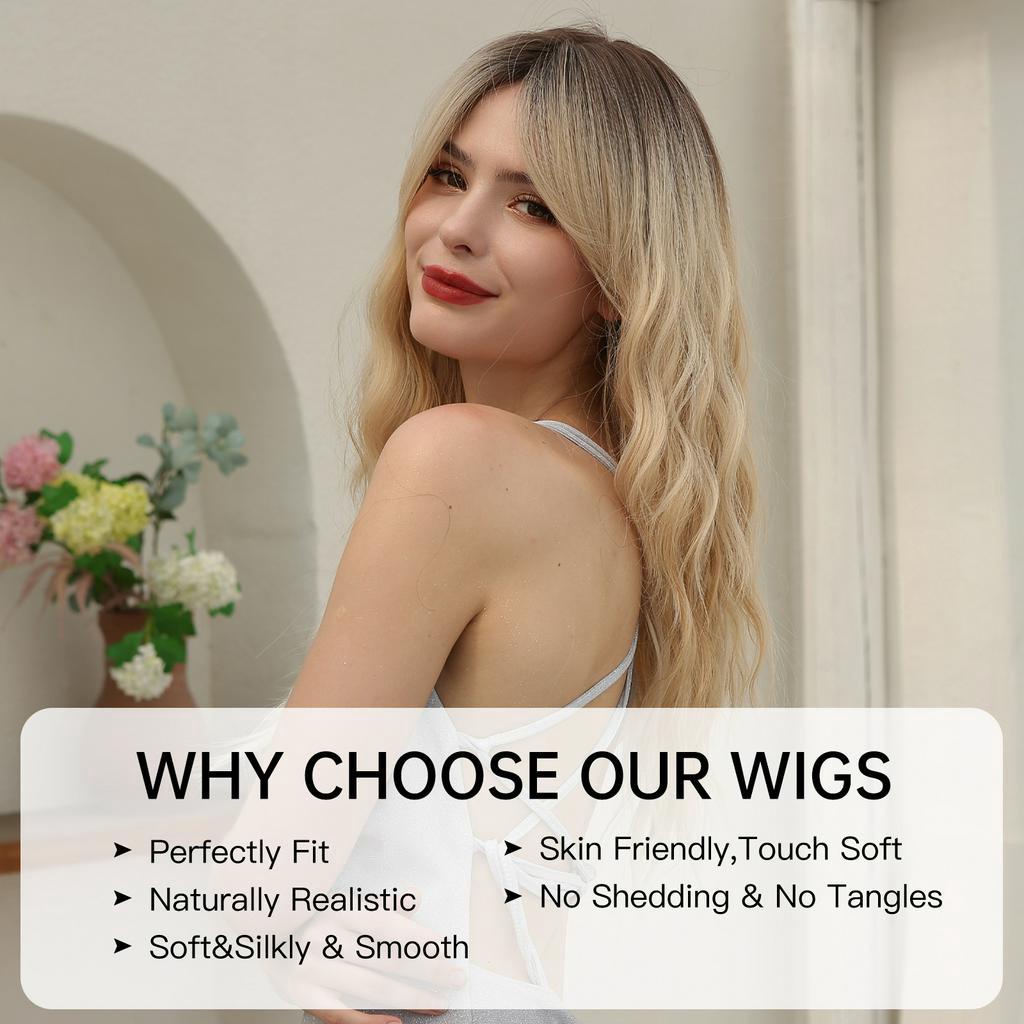 วิกผมหยักยาวสีบลอนด์สําหรับผู้หญิงที่มีวิกผมสังเคราะห์ไฮไลท์ - รูปที่ 4