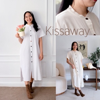 Kissaway🥑 011 Chiny dressเดรสคอจีนทรงหลวม ท้องใส่ได้ ผ้าฝ้ายแท้ สไตล์เกาหลี ญี่ปุ่น มูจิ มินิมอล คลุมท้อง ให้นม