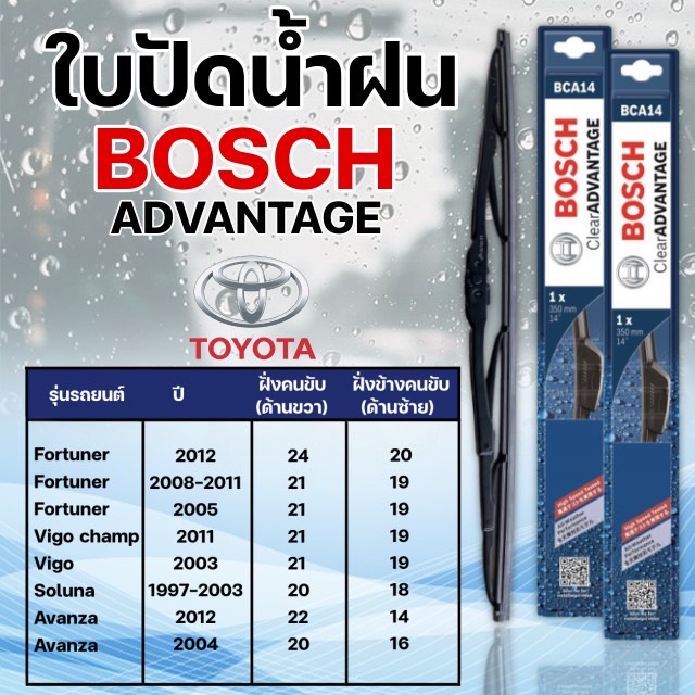 ใบปัดน้ำฝน BOSCH แท้ TOYOTA FORTUNER VIGO SOLUNA AVANZA รุ่น Advantage (2ชิ้น)
