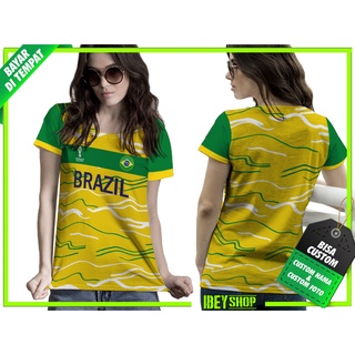 เสื้อยืด พิมพ์ลาย World Cup 04 สไตล์บราซิล สําหรับผู้หญิง 2022