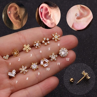 ดอกไม้หัวใจมงกุฎเกล็ดหิมะ Cz หูกระดุมเกลียวเจาะกระดูกอ่อนต่างหูสังข์ Tragus ต่างหูสตั๊ดเจาะหูเครื่องประดับ