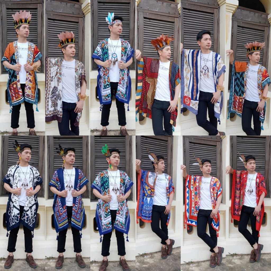 เสื้อคลุม ผู้ชาย (เฉพาะเสื้อ) สไตล์โบฮีเมี่ยน ลายกราฟฟิค ฟรีไซด์ อก 60ยาว36นิ้ว พร้อมส่งจากไทย