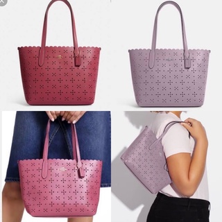 🎀 (สด-ผ่อน) กระเป๋า สีชมพูฉลุ 9 นิ้ว Coach CA199 Mini City Tote Laser Cut Leather Carryall Purse