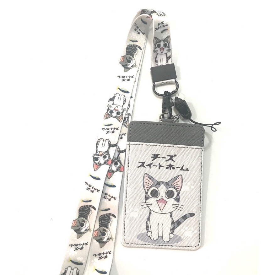 CAT แมวจี้จัง สายคล้องคอ  ที่ใส่บัตร พร้อมสาย ลาย แมว จี้จัง เทาgray งานดี 8118