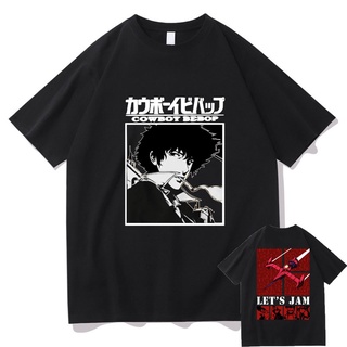 เสื้อยืด ผ้าฝ้ายแท้ พิมพ์ลายกราฟฟิคการ์ตูนอนิเมะ Cowboy Bebop Spike Spiegel สองด้าน สําหรับผู้ชาย และผู้หญิง 2022