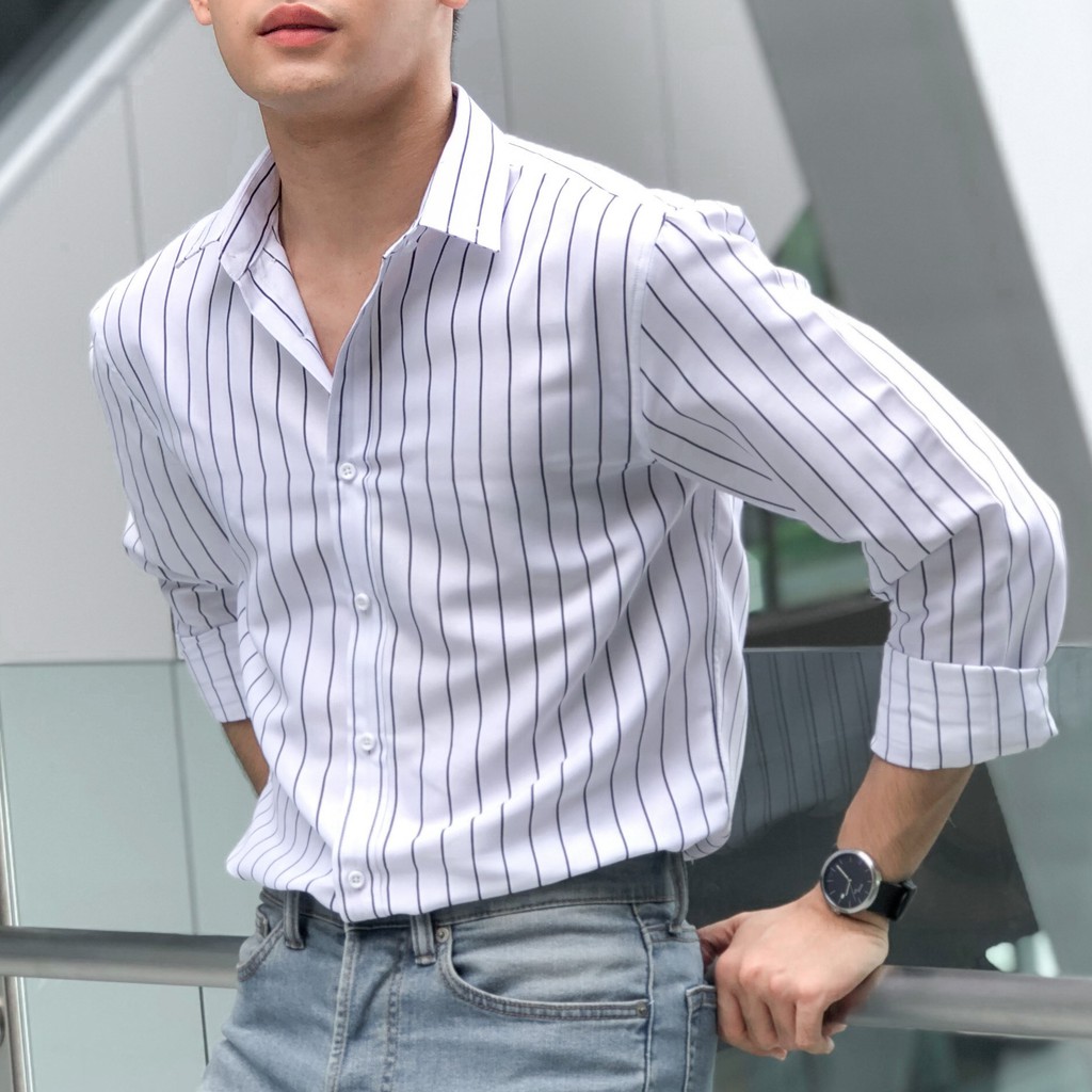 เสื้อเชิ้ตผู้ชาย คอปก แฟชั่น ใส่เที่ยว ใส่ทำงาน เสื้อเชิ้ตแขนยาว เสื้อเชิ้ตสีขาว WEES THAILAND - รูปที่ 2