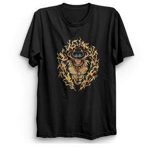 เสื้อยืดแขนสั้น คอกลม พิมพ์ลายอนิเมะ One Piece Ace On Flame ของแท้ 100% แนวเรียบง่าย สําหรับผู้ชาย และผู้หญิง ไซซ์ L XL