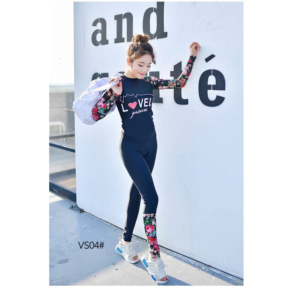 VS04 ชุดว่ายน้ำแขนยาวขายาวผู้หญิง มี 2 ชิ้น ไซร์ M-3XL กัน UV 50%