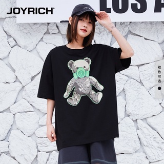 Joyrich ใหม่ เสื้อยืดลําลอง แขนสั้น พิมพ์ลายหมี แฟชั่นฤดูใบไม้ผลิ สําหรับผู้ชาย และผู้หญิง