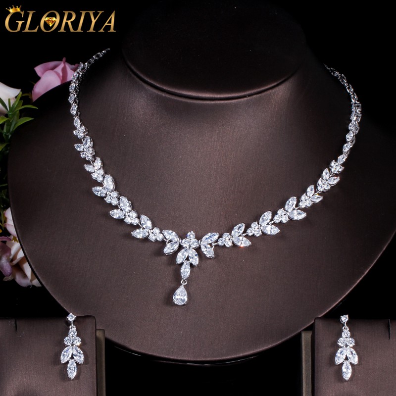 Brilliant Diamond คริสตัลปาร์ตี้เครื่องแต่งกายสร้อยคอต่างหูชุดแต่งงานเจ้าสาวชุด Jewellery อุปกรณ์เสริมGloriyaJS025