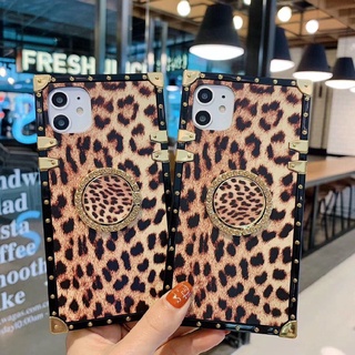 For Samsung galaxy S8 S9 S10 S20 Plus S20 Ultra S10E Note8 Note9 Note10 Leopard Square Phone Case With Finger Ring Bracket