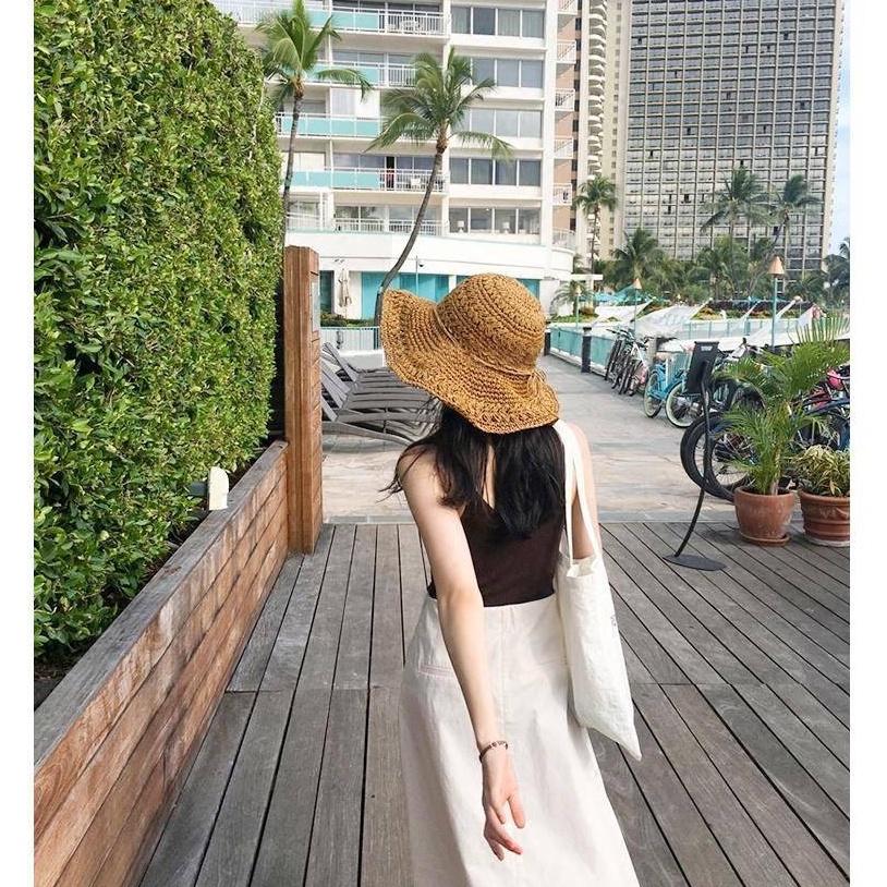 หมวกสานปีกกว้าง หมวกถักแต่งผูกโบว์ สินค้าพร้อมส่งจากไทย S003