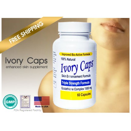 Ivory Caps(60 เม็ด)ไอวอรี่แคปกลูต้าไธโอนแบบกินเพื่อผิวขาวกระจ่างใส นำเข้าจาก USA