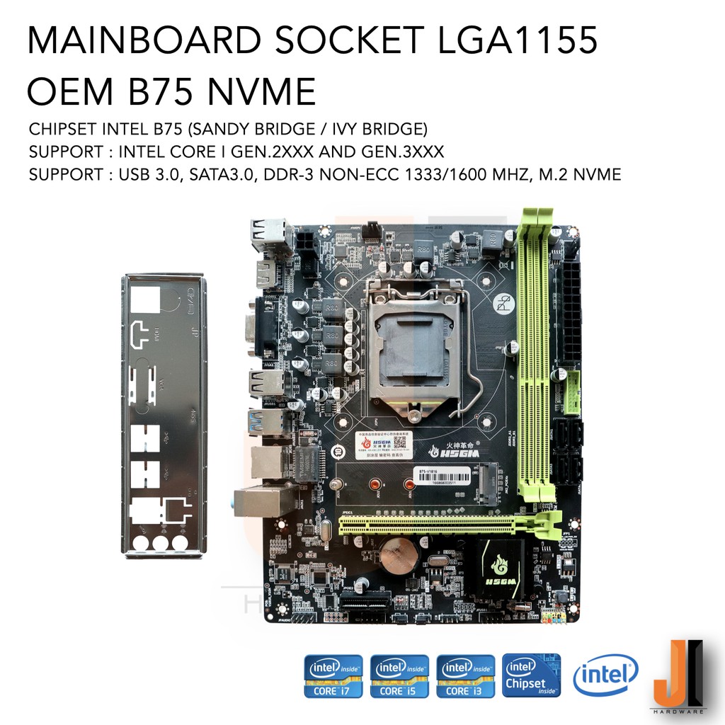 Mainboard OEM B75 NVME (LGA1155) Support Intel Core i Gen.2XXX and Gen.3XXX Series (สินค้าใหม่มีฝาหลังมีการรับประกัน)