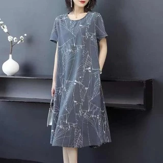 เดรสวยกลางคน ชดแม ชดเดรสไซสใหญ M-4XL ผาไหมอตาล ใสสบาย ไมรอน พรอมสง