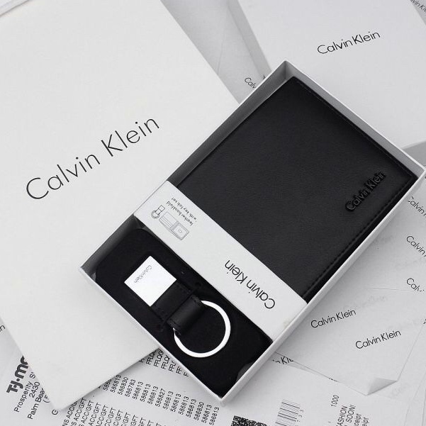 [ใหม่] Calvin Klein กระเป๋าสตางค์หนังผู้ชาย, กระเป๋าสตางค์ใบสั้นผู้ชาย, ที่ใส่บัตร, กระเป๋าสตางค์สอง