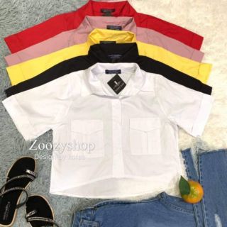 เสื้อเชิ้ตครอป คอปก แขนสั้น