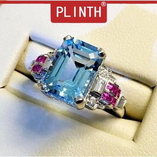 PLINTH แหวนเงินแท้ 925 แหวนพลอยบุษราคัมสีแดงคอรันดัมนิยม392