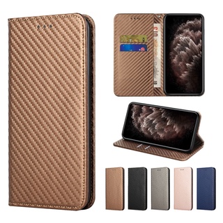 เคสโทรศัพท์หนังคาร์บอนไฟเบอร์แบบพับได้สําหรับ Xiaomi Redmi 7A 8 8A 9 9A 9C 9T