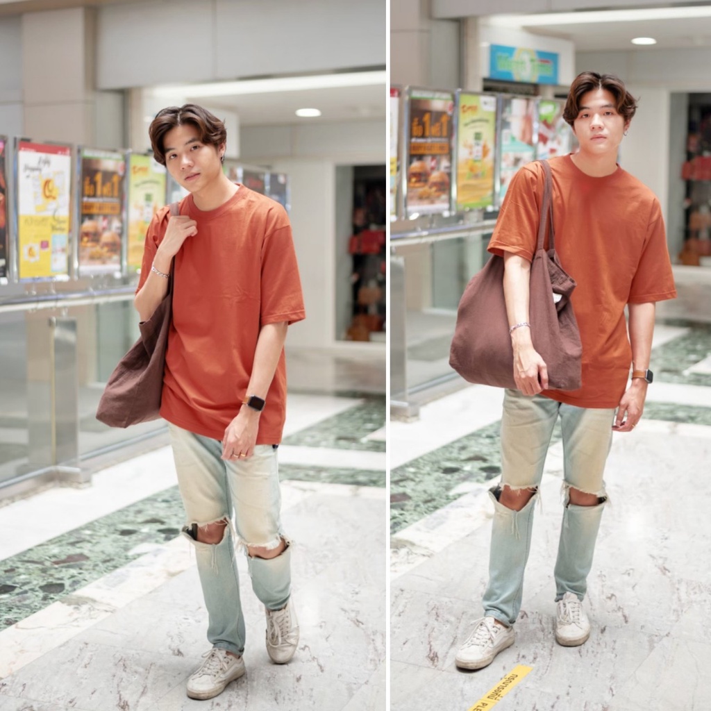 เสื้อโอเวอร์ไซส์ ผู้ชาย  สีส้มอิฐ 🌈 💥 คัตติ้งดี สวมใส่สบาย 💯 📸 ภาพถ่