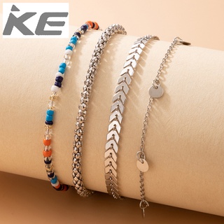 Jewelry Color Beaded Chain Four-piece Anklet Disc Metal Link Anklet Set for girls for women lo
