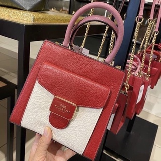 (ผ่อน0%) กระเป๋าสะพายข้าง MINI PEPPER CROSSBODY IN COLORBLOCK (COACH C6994) GOLD/1941 RED MULTI หนังแท้ สีแดงขาว