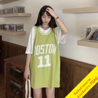 เสื้อแขนกุดผู้หญิง oversize วัยรุ่นแฟชั่นสไตล์เกาหลี ปาดไหล่สตรีทกีฬา ฮิปฮอป ใส่ได้ทั้งผู้ชานเเละผู้หญิง