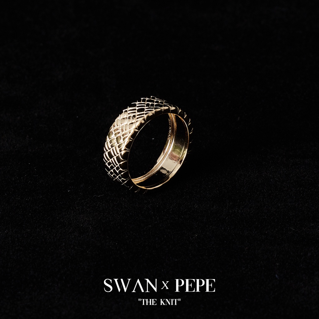 SWAN خاتم فضة VRT Knit بنقش منسوج
