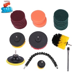 21 Piece Drill Brush Attachments Set Scrub Pads Sponge Power Scrubber Brush with Rotate Extend Long Attachment All Purpose Clean for Grout Tiles Sinks Bathtub Bathroom