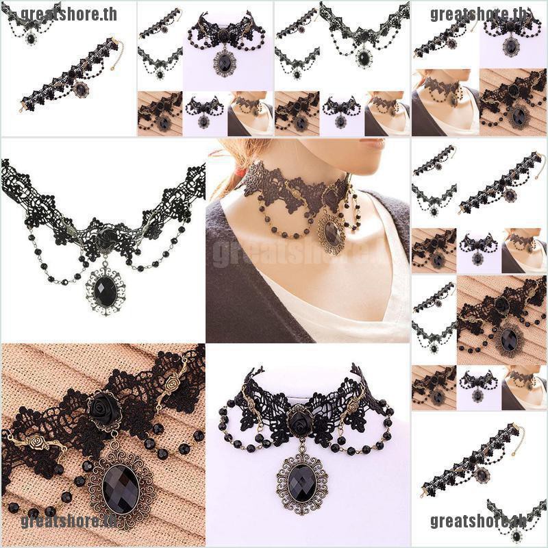 [GREAT]Fashion Lolita Gothic Black Rose Flower Lace Choker Collar ...