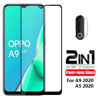 ฟิล์มกระจกนิรภัยเต็มจอ สําหรับ Oppo A9 2020 A5 2020 A92020 A52020 2 - In - 1 ฟิล์มกันรอยเลนส์กล้อง ฟิล์มหลัง