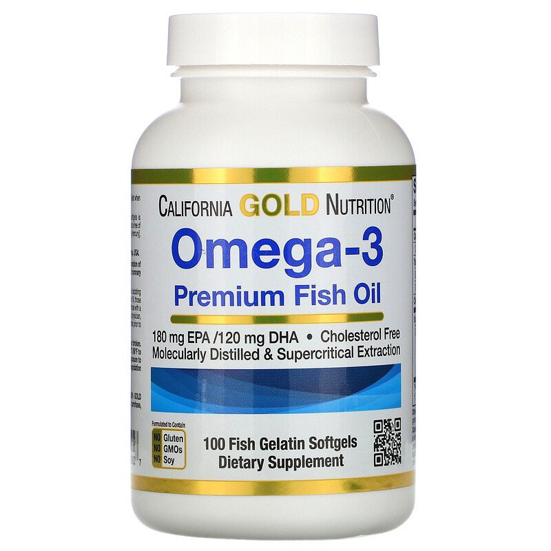 California Gold Nutrition Omega 3 , Omega-3, Premium Fish Oil, 100 Fish Gelatin Softgels