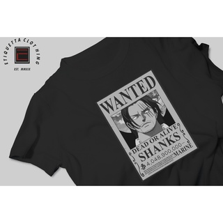 Anime Shirt - One Piece - Wanted Poster - Shanks เสื้อผ้าผู้ชายแขนสั้นผ้าฝ้ายอะนิเมะคู่