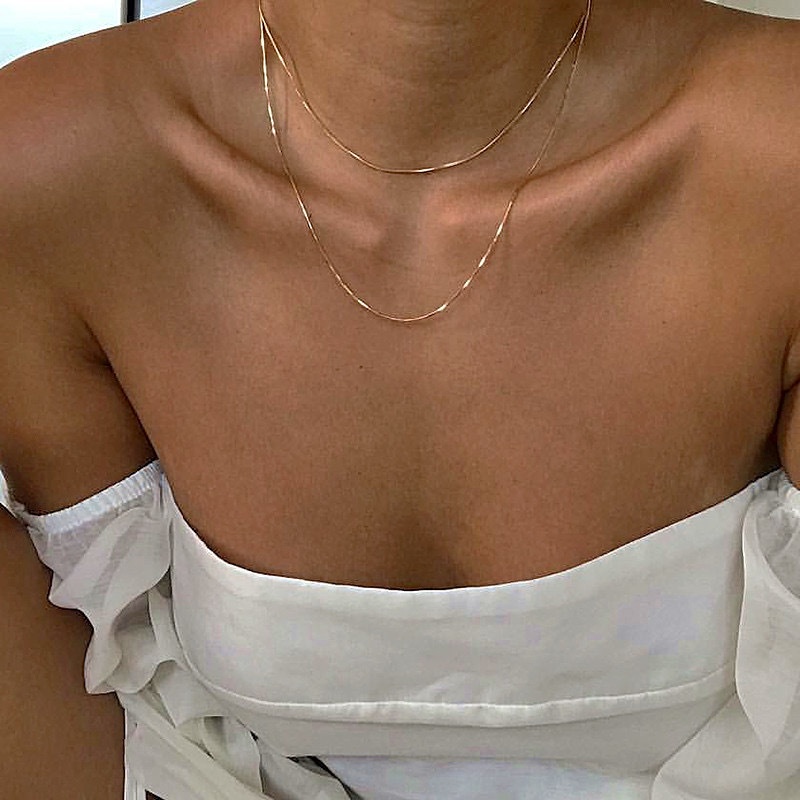 ใหม่ซูเปอร์บางสร้อยคอโซ่สําหรับผู้หญิงสาวที่เรียบง่ายสองชั้นโซ่อร่อยเครื่องประดับอุปกรณ์เสริม