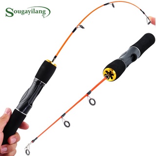 ROPALIA Short Section Ice Fishing Rod Two-Sections Shrimp Rod Winter Fishing Rod Imitation Wooden Handle for Adults and Kids 24.41 inch 