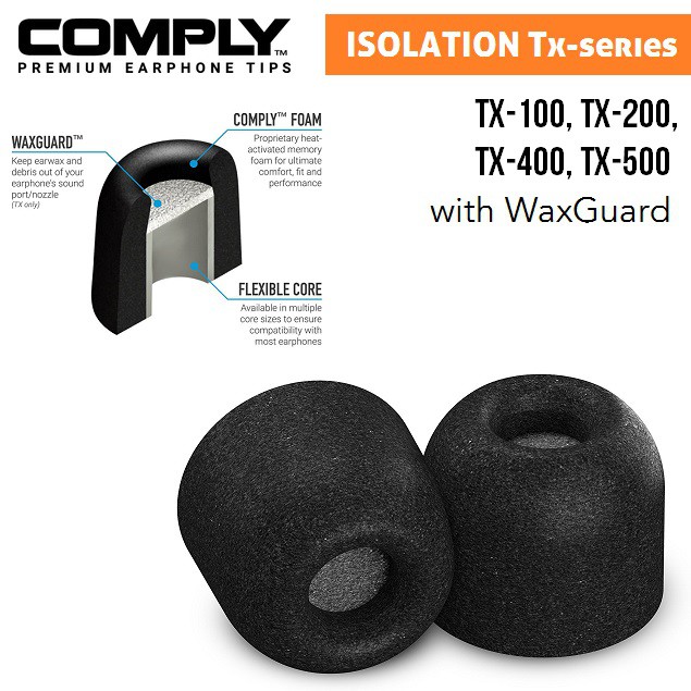 COMPLY Isolation+ Tx-Series WaxGuard Foam Eartips [Tx100 Tx200 Tx400 Tx500]