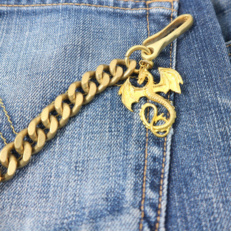 โซ่ทองเหลืองแท้ ทั้งเส้น ไว้คล้องกระเป๋าสตางค์ เท่ๆ แถมพวจกุญแจกหนังวัว มูลค่า 50 บาท - รูปที่ 2