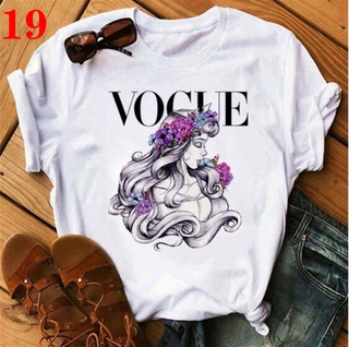 ใหม่ เสื้อยืดแขนสั้น พิมพ์ลาย Vogue Princess สําหรับผู้หญิง