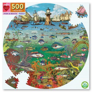 eeBoo  Fish and Boat 500 Pc Round Puzzle จิ๊กซอว์รูปปลาและเรือแบบ 500 ชิ้น