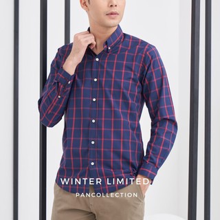 pancollection winter limited เสื้อเชิ้ตผู้ชาย ลายตาราง กรม-แดง