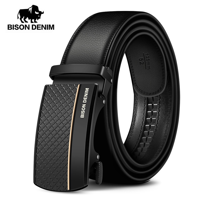 BISON DENIM Genuine Leather Automatic Men Belt Luxury Strap Belt for