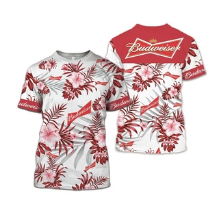 เสื้อยืดแขนสั้น พิมพ์ลาย Budweiser Beer 3 มิติ สไตล์ฮาวาย แฟชั่นฤดูร้อน สําหรับผู้ชาย