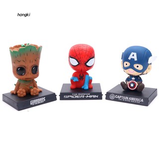 【HKM1】8cm Batman Groot Doll Figurine Stand Bobblehead Spring Toy Car Dashboard Decor